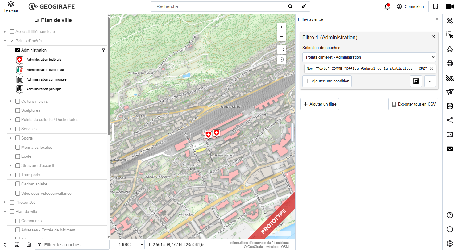 filtering UX/UI GeoGirafe